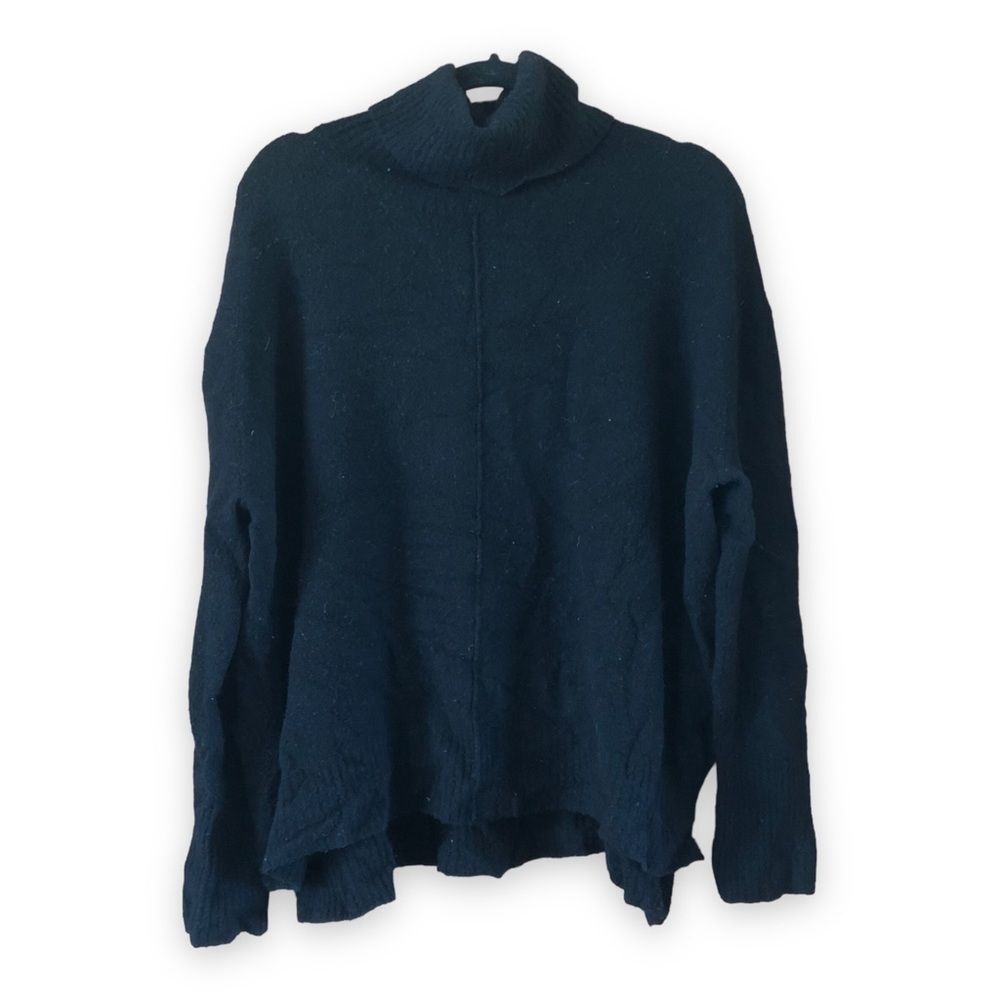 Athleta Transit Pullover Turtleneck Sweater Merino Wool Blend Black Size XL